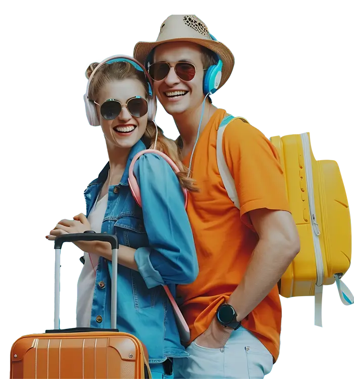 a couple traveler with backpack
