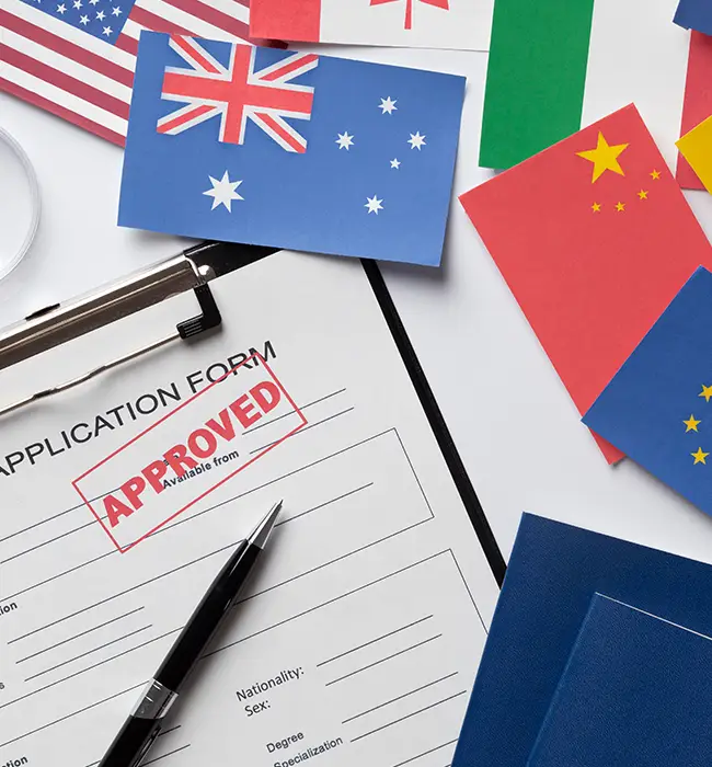 us flag, approved sign on visa application form